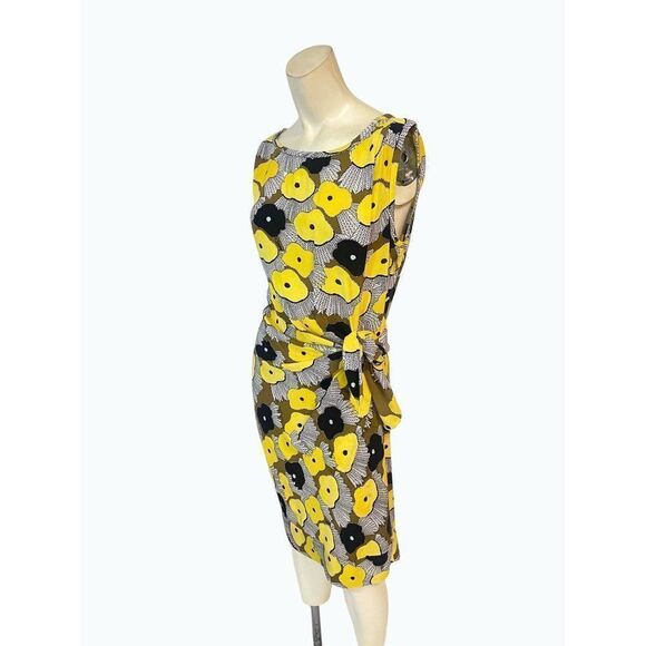 Diane Von Furstenberg DVF Yellow & Multicolor Printed Silk Sheath Dress 2 - Picture 4 of 7